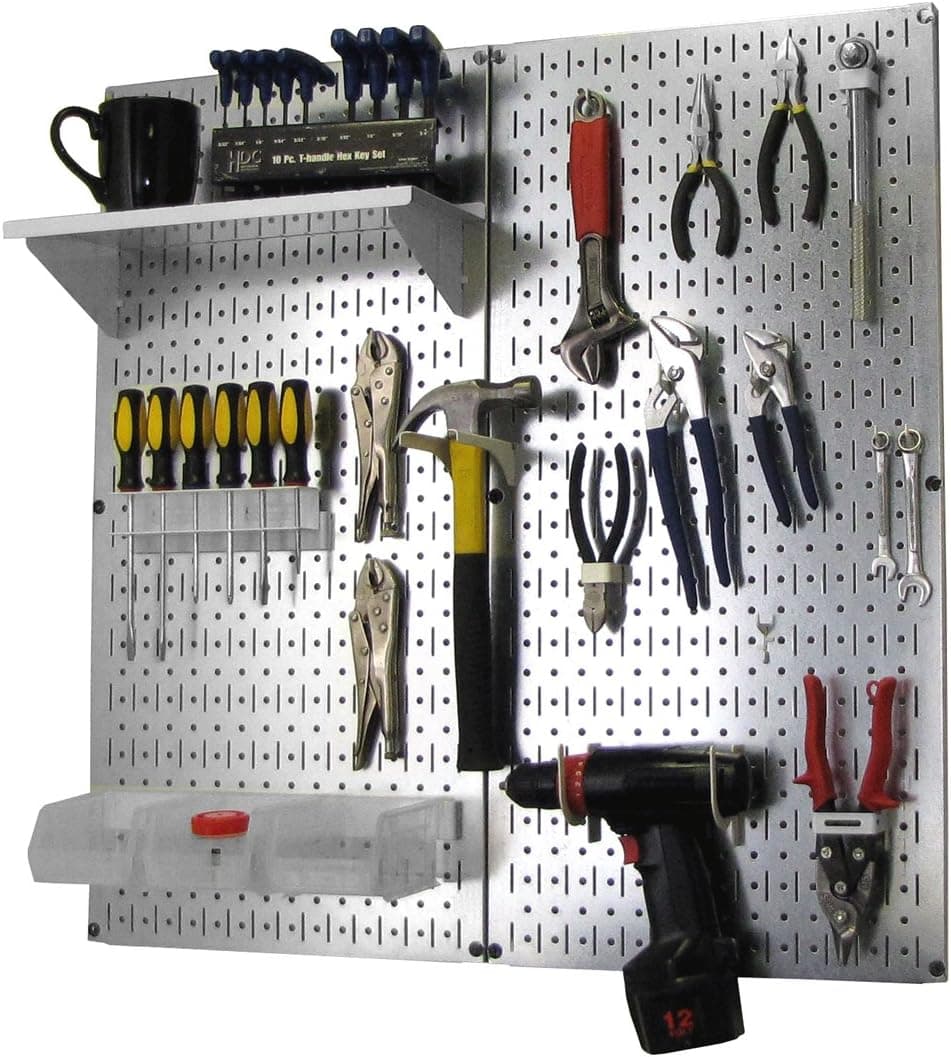 Wall Control Metal Pegboard Organizer Kit, Metallic Tool Board, White Accessories