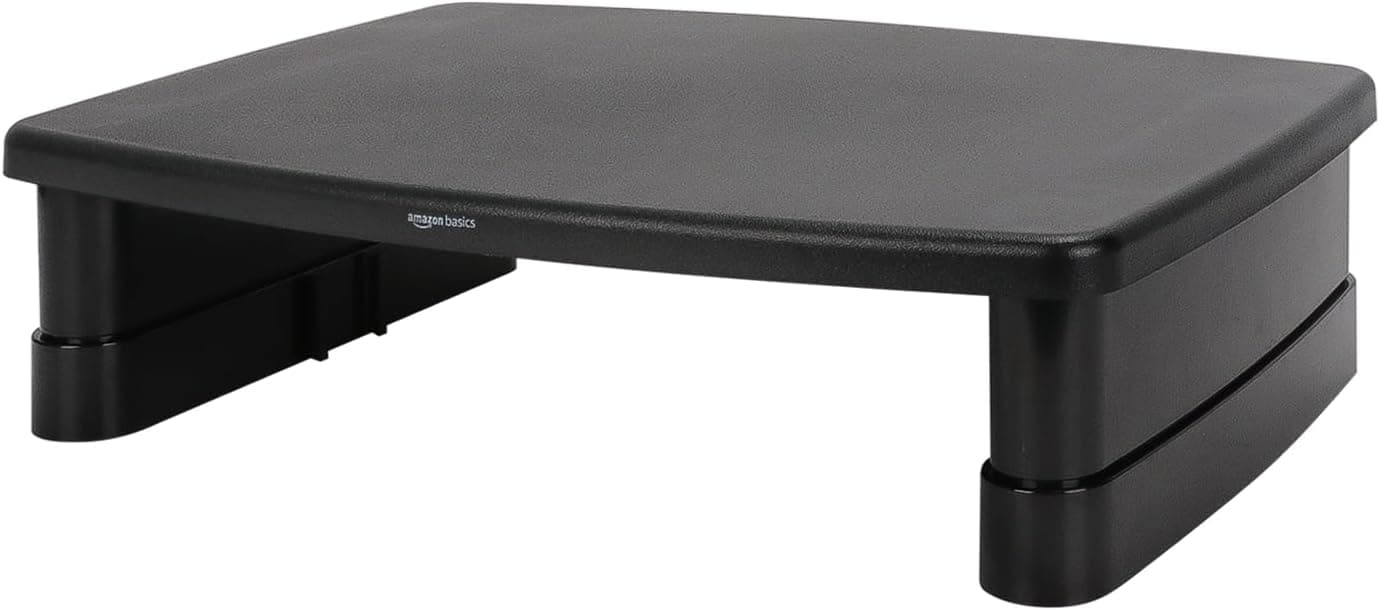 Amazon Basics Height Adjustable Monitor Stand Riser with Storage Organizer, 3-Level Stackable, Black