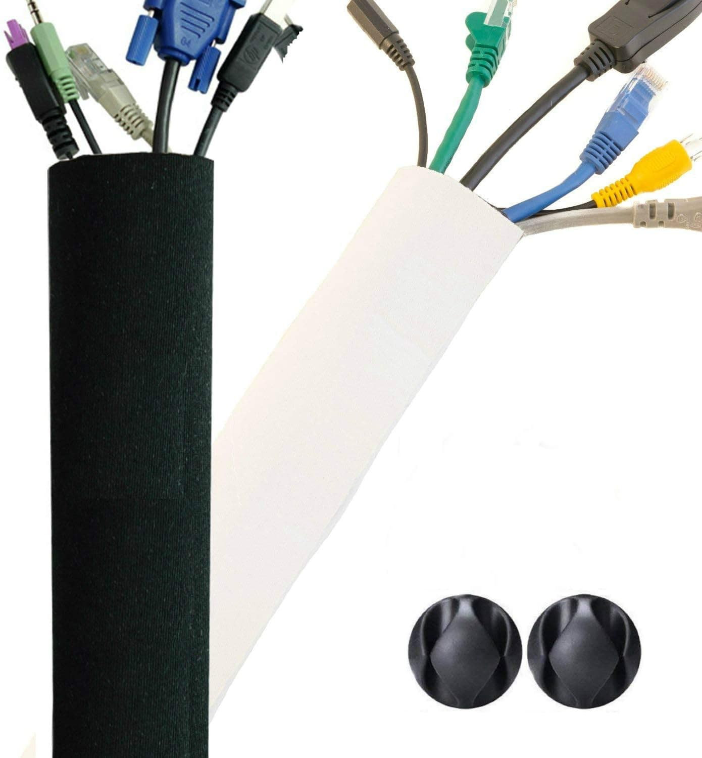 Premium 63'' Cable Management Sleeve, Reversible Neoprene Cord Hider