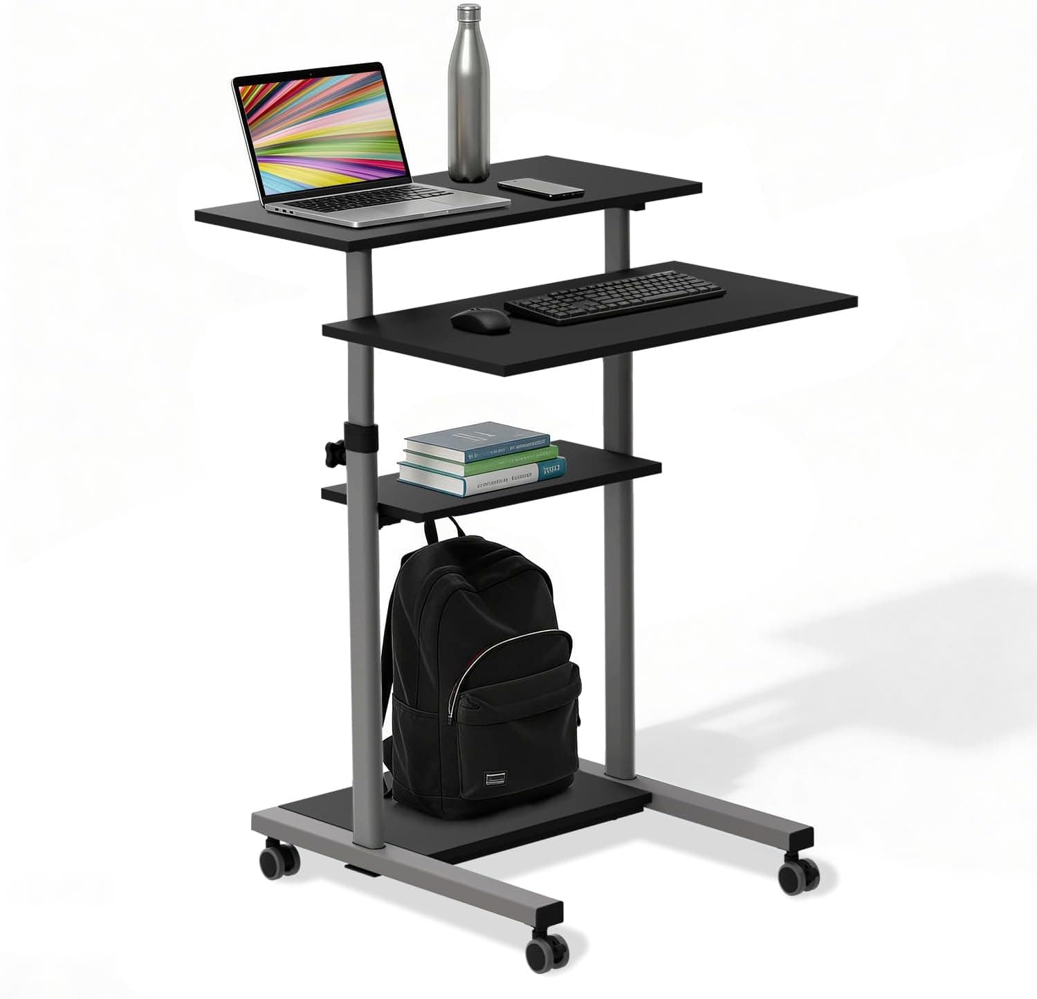 Mount-It! Rolling Desk Adjustable Height up to 54.7", Portable Standing Desk with Wheels