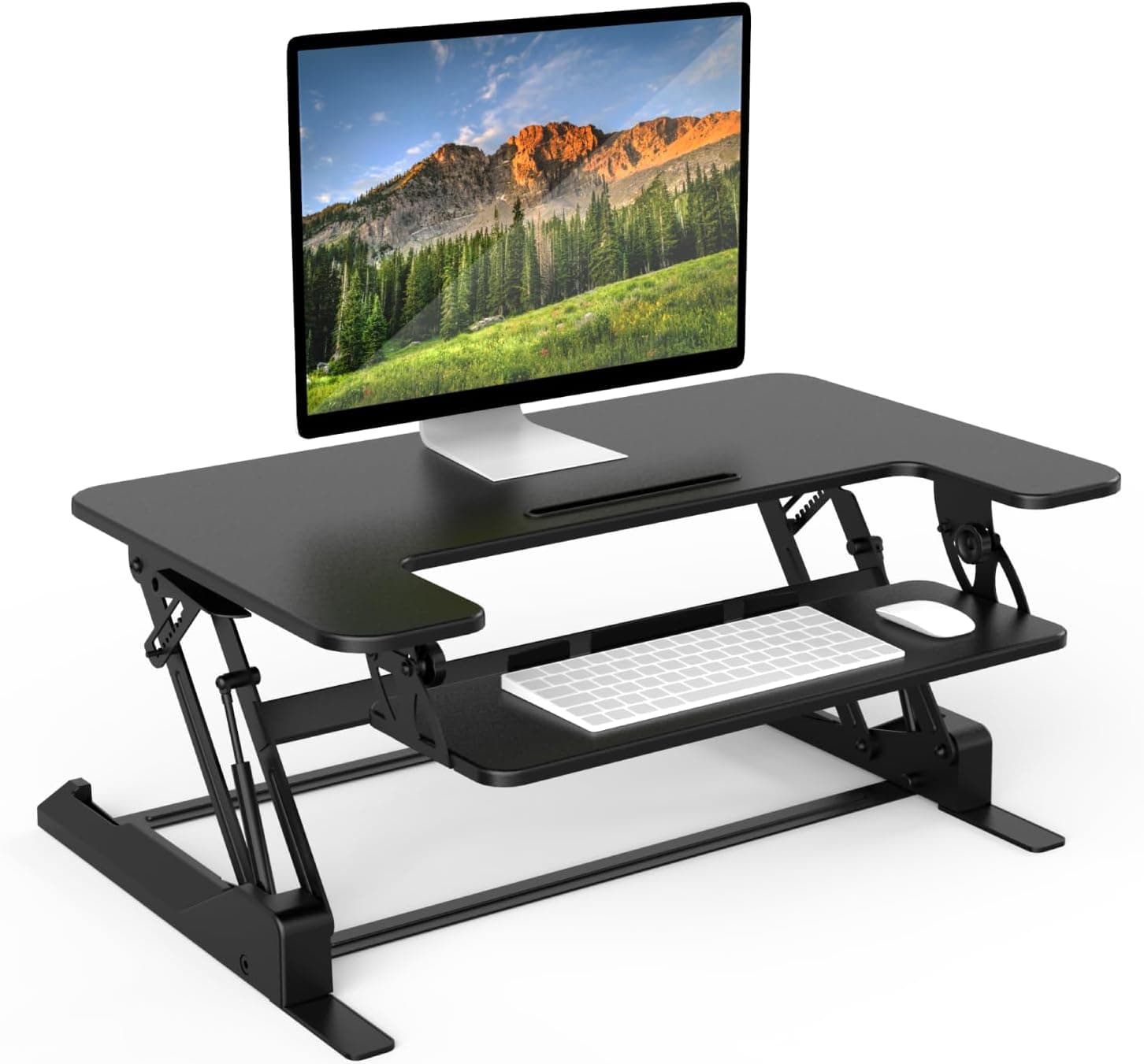 Mount-It! Standing Desk Converter - Height Adjustable Stand Up Riser with Manual Lift, 36.5" x 22" Desktop, Black, Fits Dual Monitors