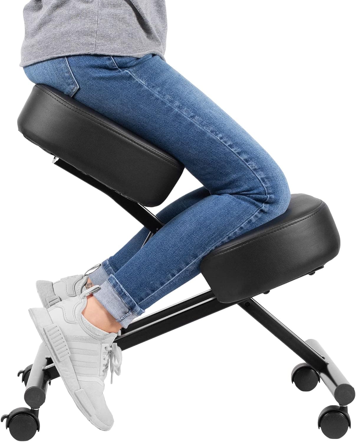 DRAGONN Ergonomic Kneeling Chair, Adjustable Stool with Angled Seat, Thick Moulded Foam Cushions, Brake Casters