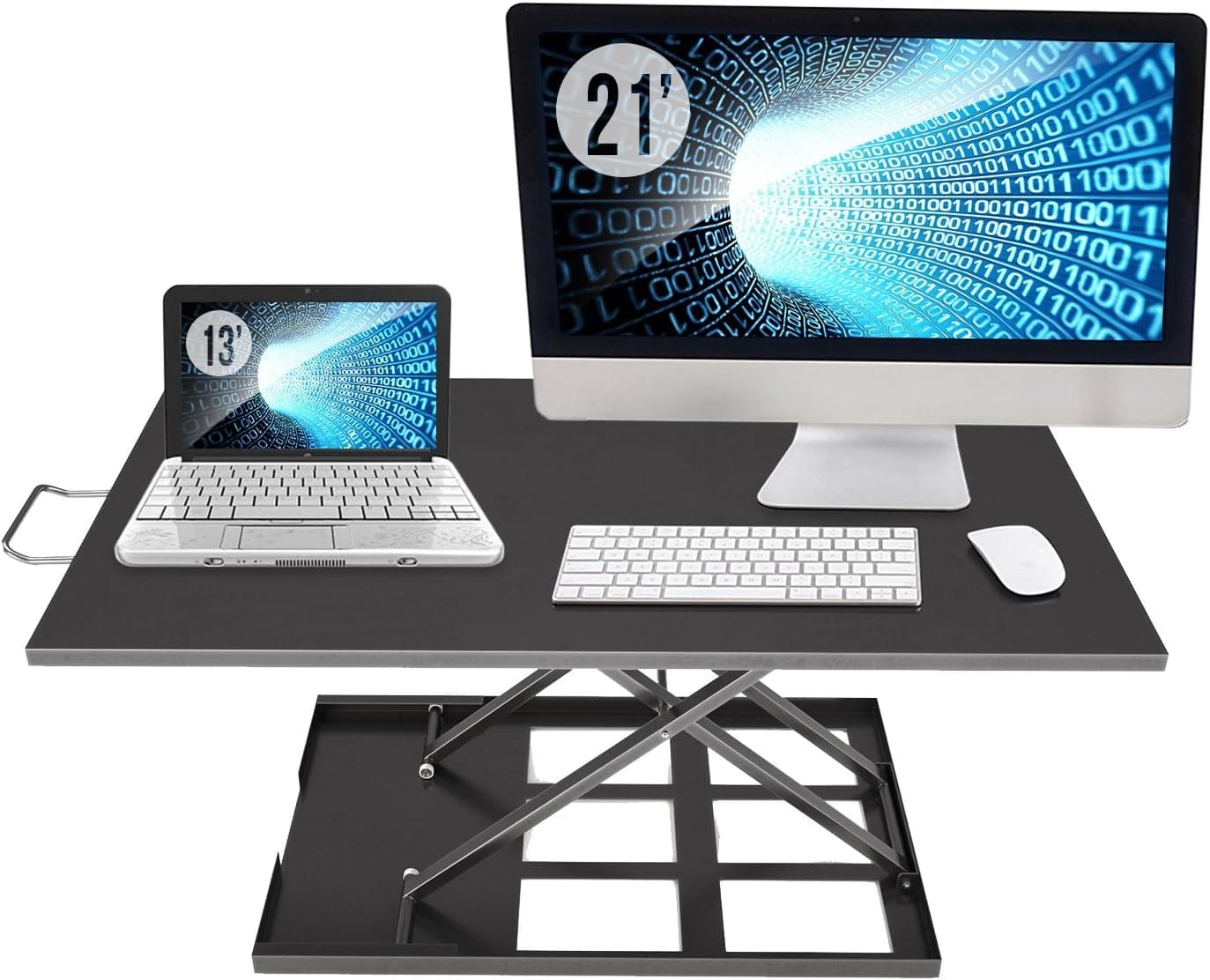 Standing Desk Converter Adjustable Height - Sit To Stand Up Desktop Table Riser - Portable Black Tabletop Workstation