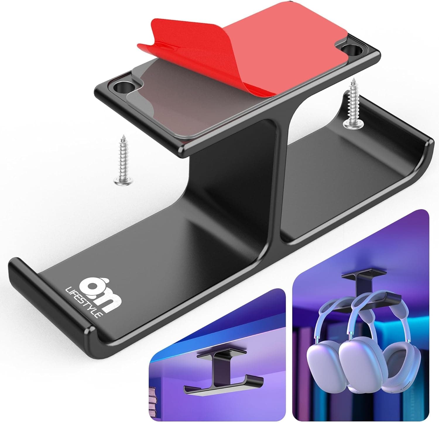 6amLifestyle All Aluminum Headphone Stand Under Desk, Dual Headset Holder