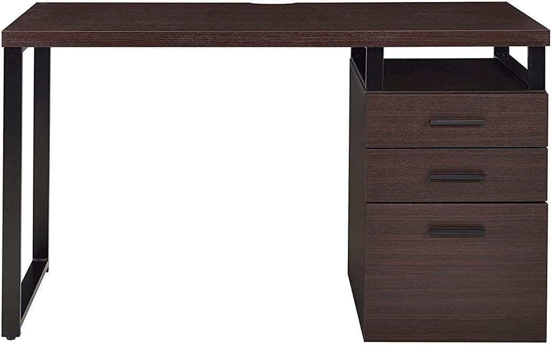 Major-Q Wooden Top Desk with 3 Drawer File Cabinet, 47 x 22 x 28H, Dark Oak