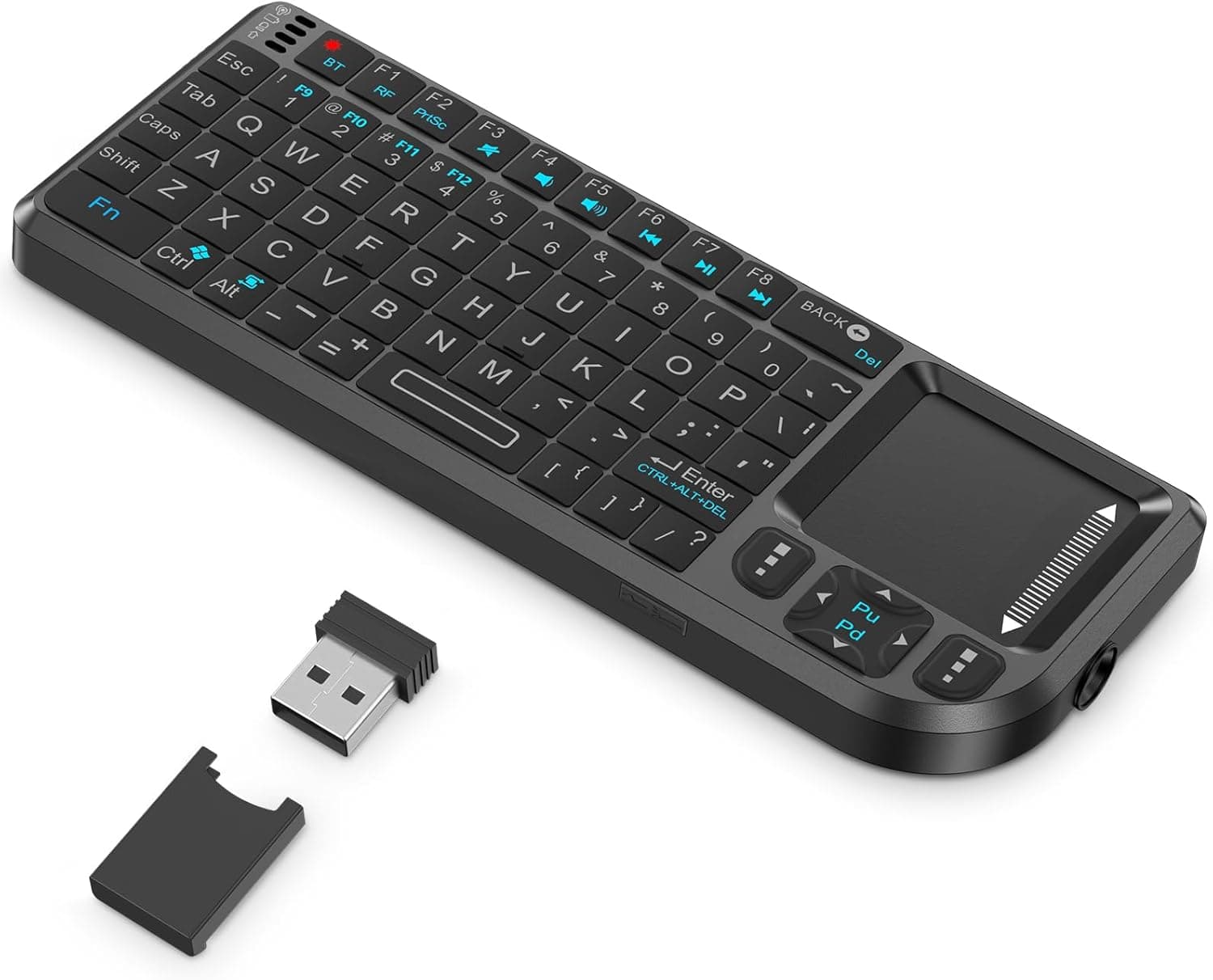 Mini Wireless Keyboard with Touchpad, 2.4G+BT Dual Mode 7-Color Backlit Remote