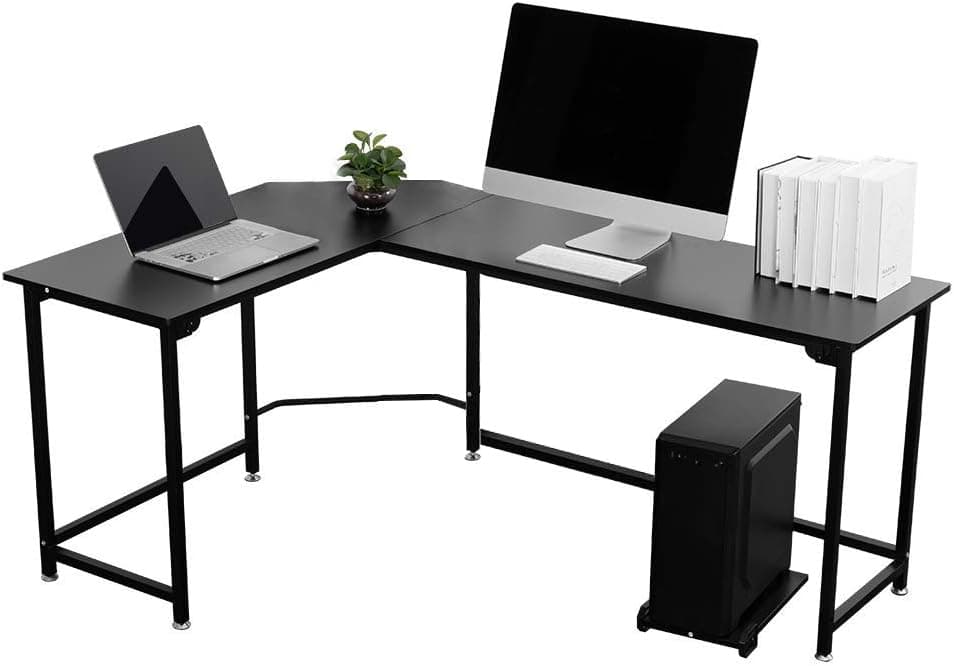 VIVOHOME L-Shaped Desk, Modern Corner Computer Desk, Study Writing Table Workstation for Home Office, Black