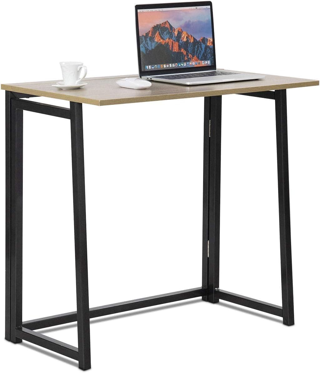 Tangkula Folding Desk No Assembly Required, Foldable Computer Desk, Natural