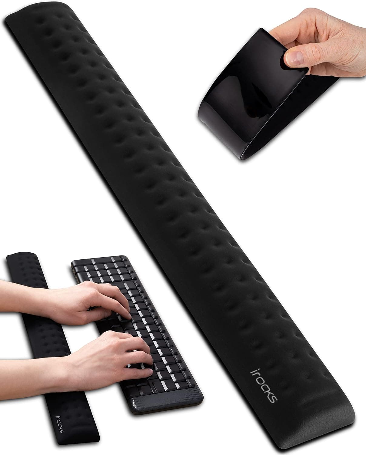 i-Rocks Memory Foam Keyboard Wrist Rest, Non-Slip Rubber Base (Black)