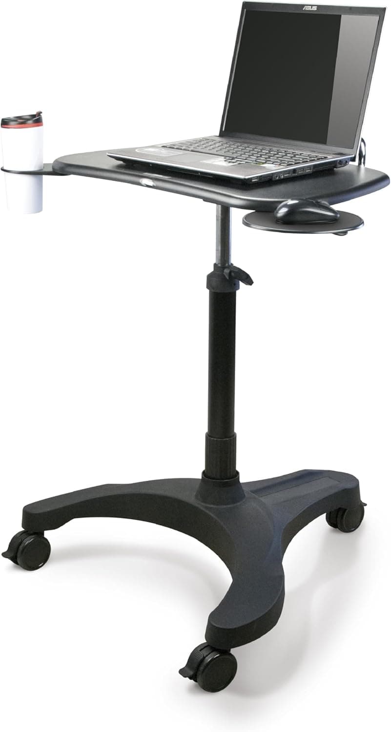 EHO Mobile Laptop Desk Cart with Wheels, Height Adjustable Standing Desk with Pneumatic Lift