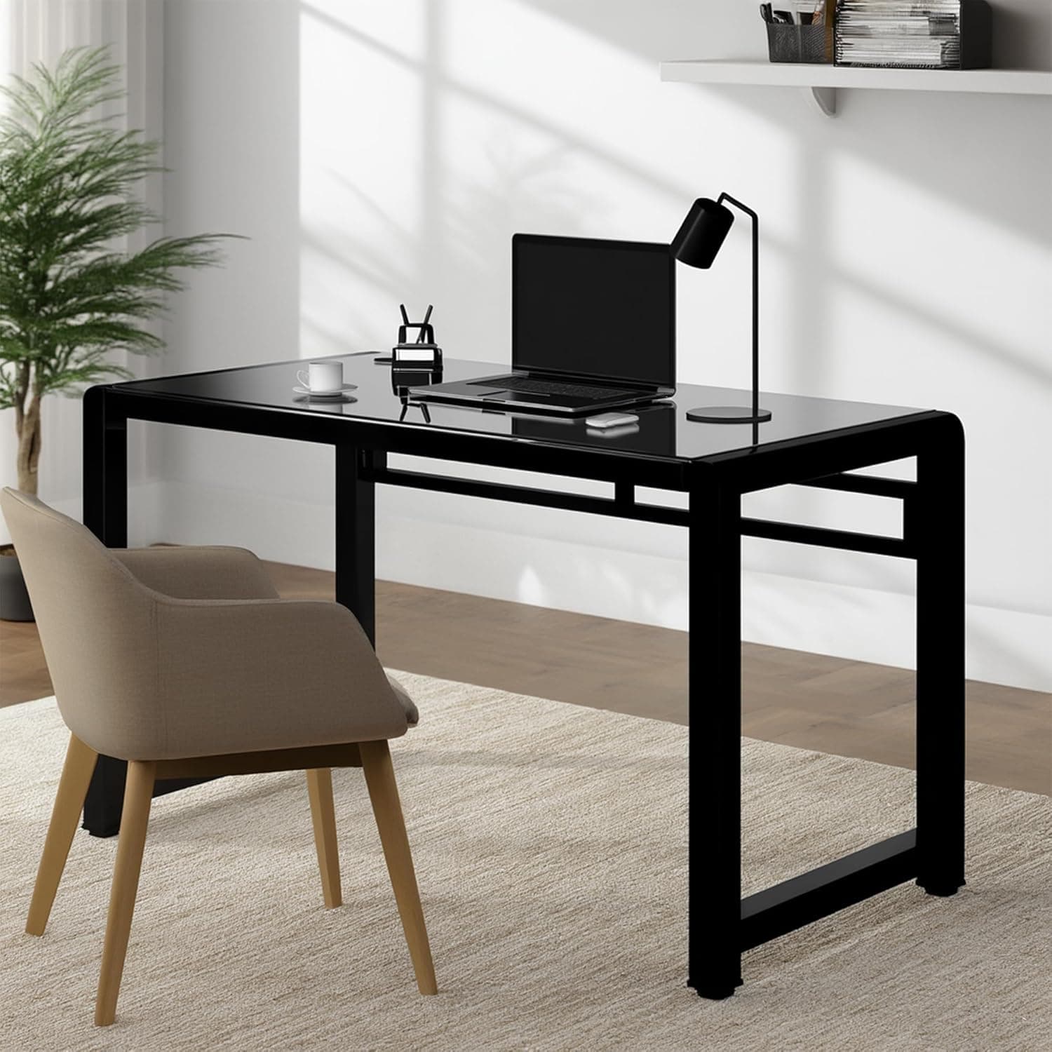 Jerry & Maggie Z-Shape Tempered Glass Office Desk with USB, Multifunctional