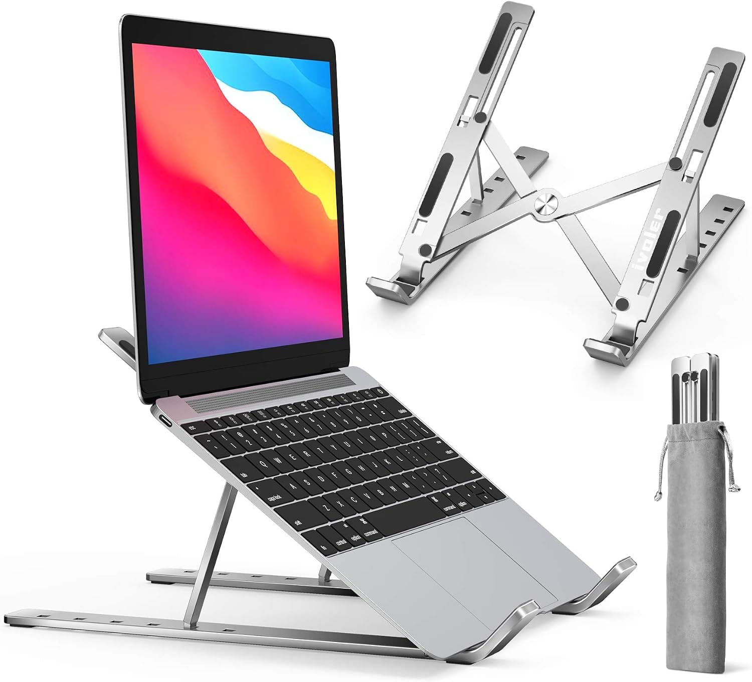ivoler Laptop Stand, 6 Angles Adjustable Aluminum Foldable, 10-15.6 inch