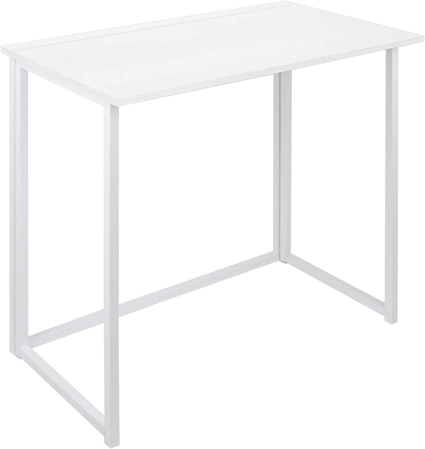 Leopard Folding Computer Desk, No-Assembly Space-Saving Foldable Desk, White
