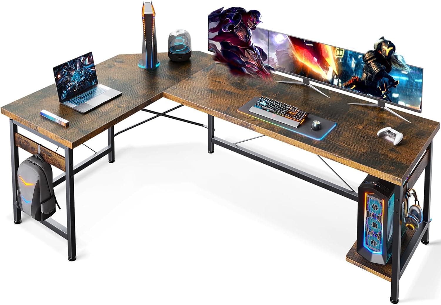 Coleshome 66" L Shaped Gaming Desk, Corner Computer Desk, Sturdy Home Office Computer Table, Writing Desk, Black