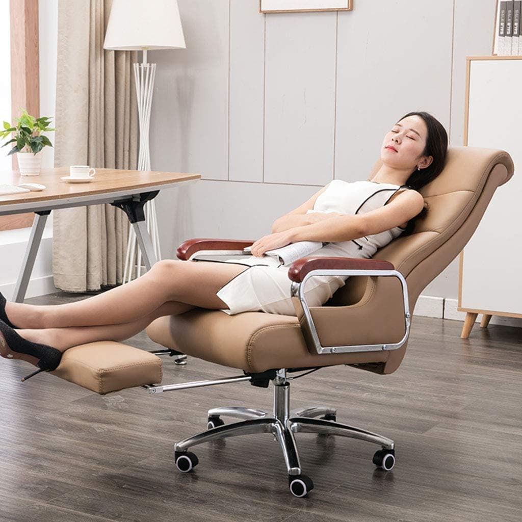 Office Chair Executive High Back Leather with Footrest and Thick Padding, Reclining Ergonomic Segmented Back