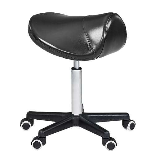 Master Massage Ergonomic Saddle Stool - Hydraulic Swivel Rolling Chair for Salon, Clinic, Tattoo, Dentist, Spa, Workshop, and Office - Black
