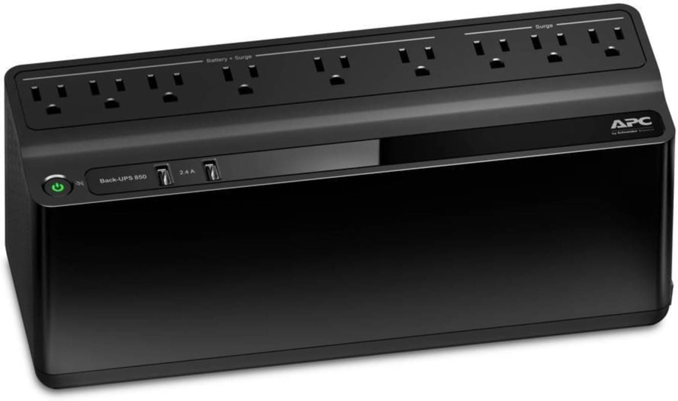 APC UPS 850VA/450W Battery Backup & Surge Protector, dual USB-A (BE850G2)
