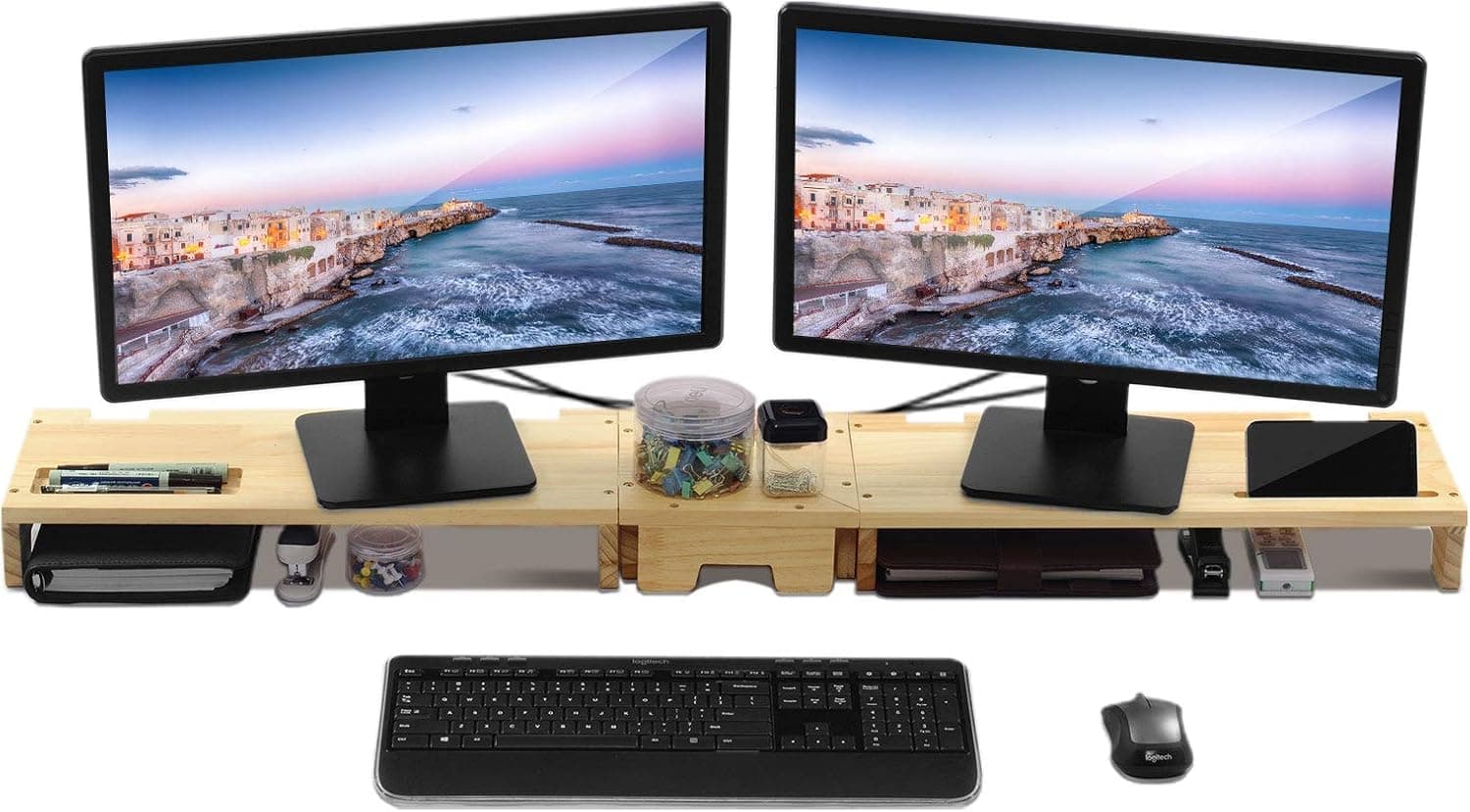 Wood Monitor Riser 2 Shelf Monitor Stand Desktop Screen Stand