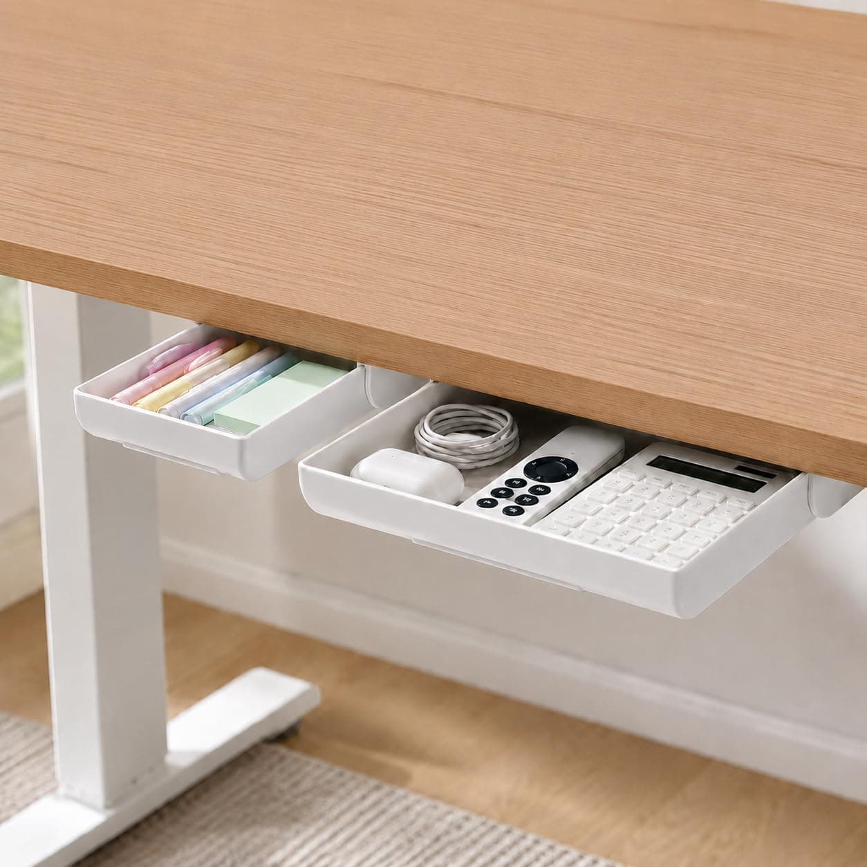 YOOUSOO 2 Pack Under Desk Storage Drawer Organizer, Self-Adhesive