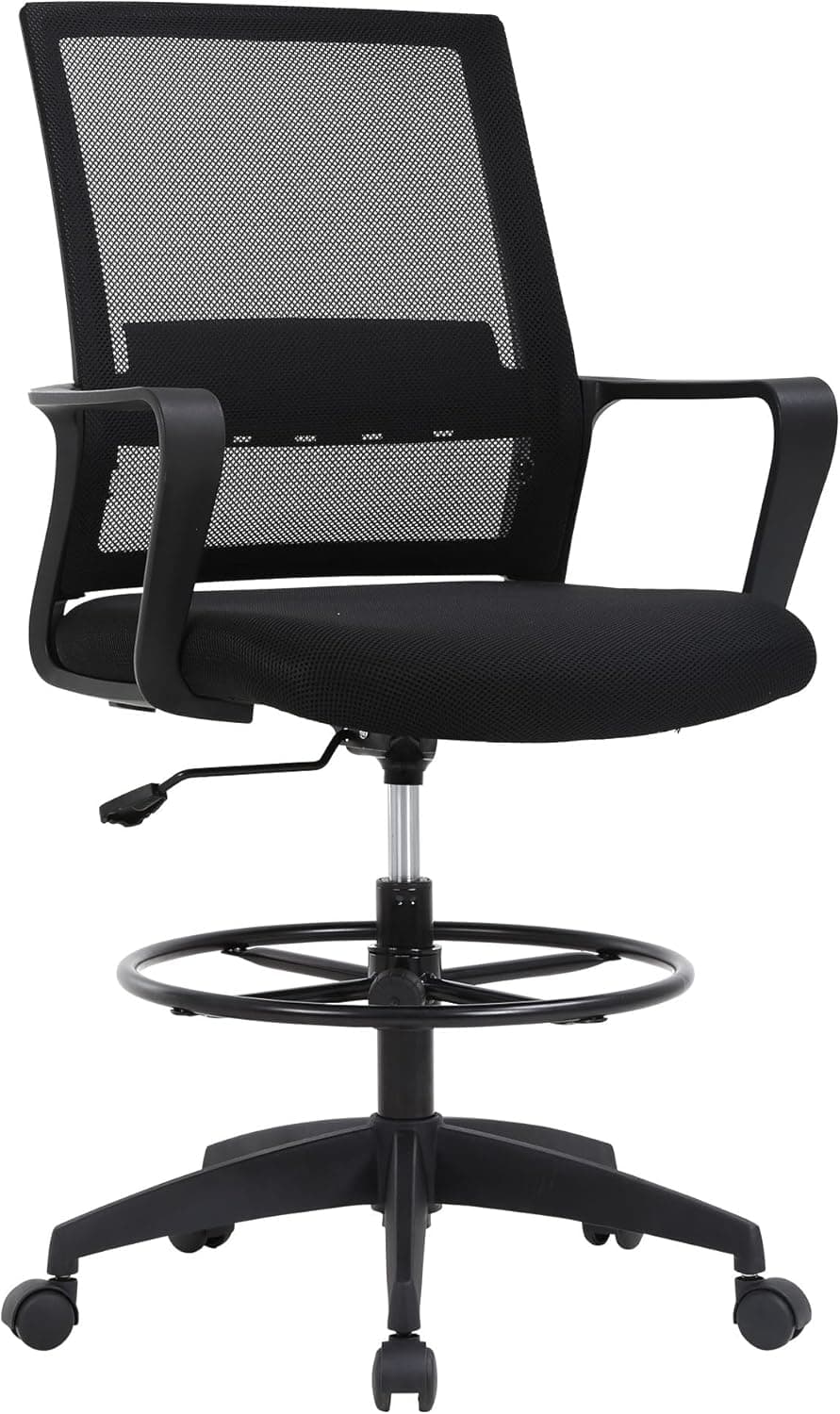 BestOffice Drafting Chair Tall Office Chair Adjustable Swivel Rolling Mesh with Lumbar Support Arms Footrest, Black