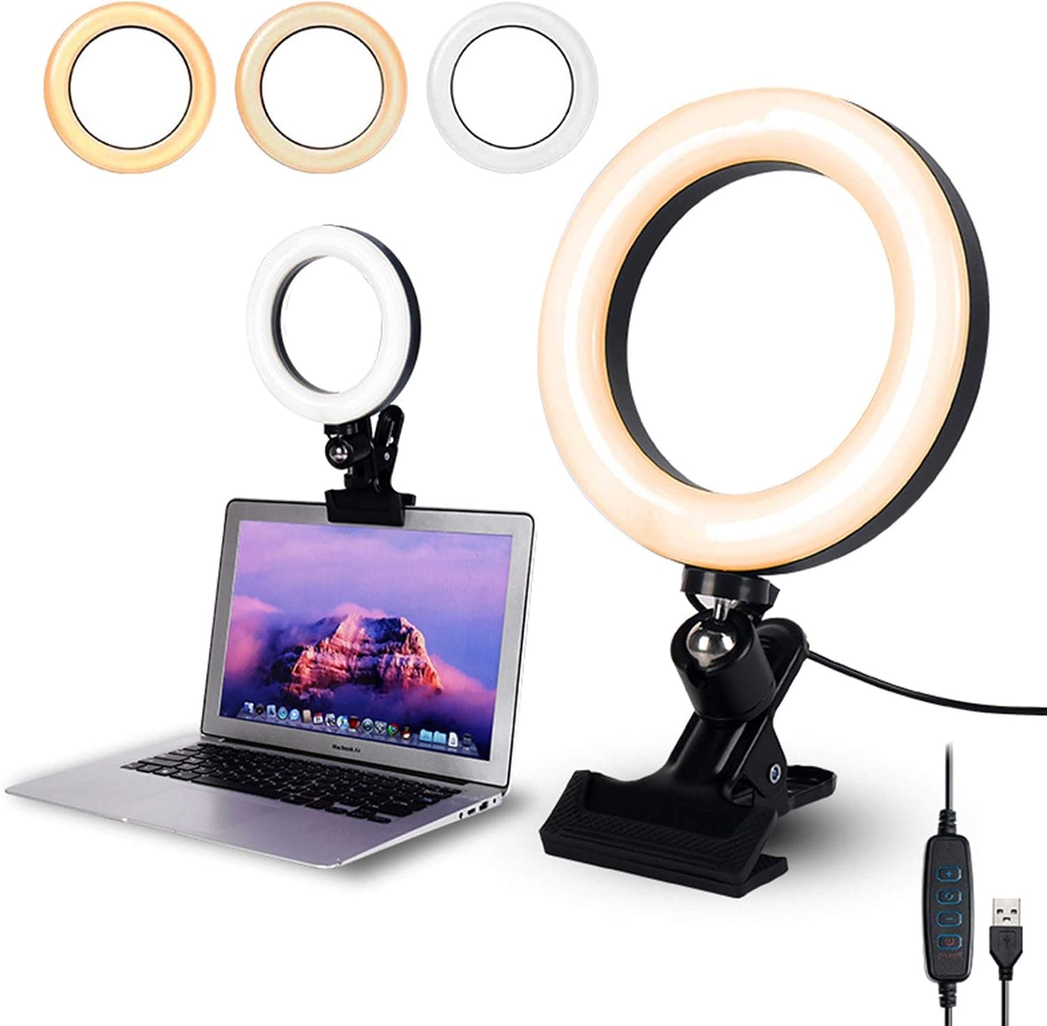 6.3'' Ring Light with Clamp Mount for Laptop, 3 Light Modes & 10 Level Dimmable