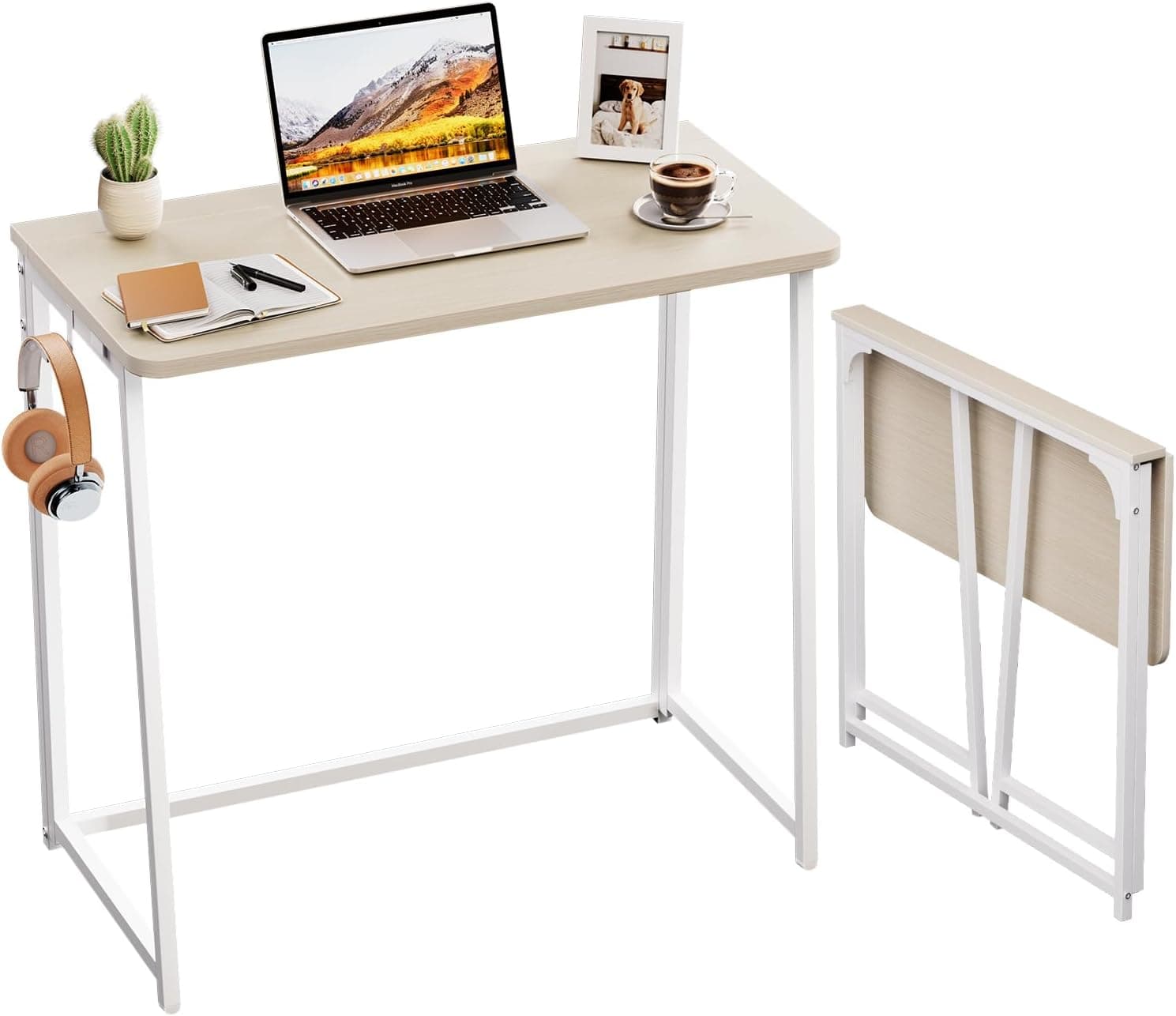 WOHOMO Folding Desk, Small Foldable Desk 31.5" for Small Spaces, Oak