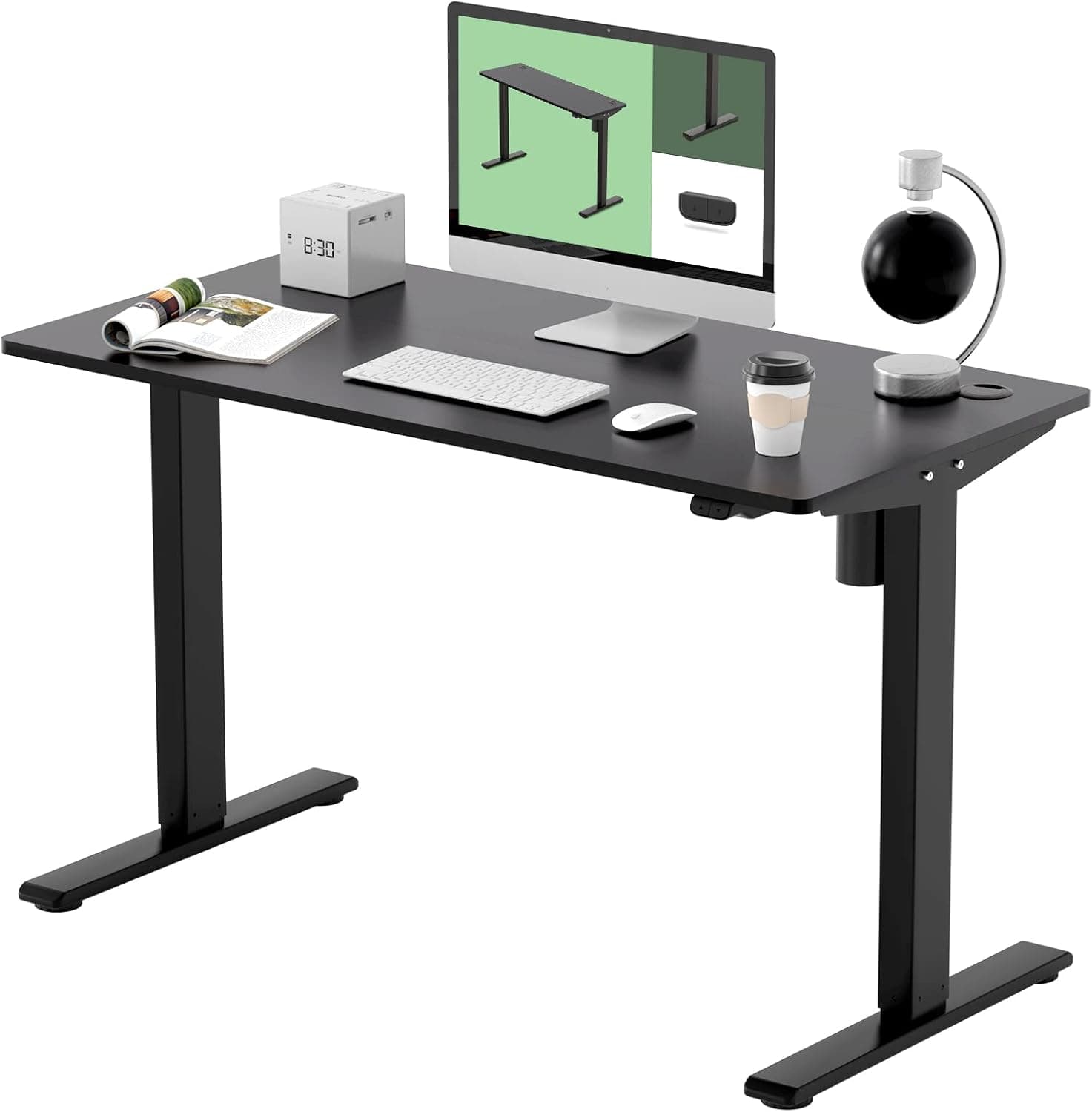 FLEXISPOT E6 Standing Desk - Height Adjustable Electric Sit Stand Up Home Office Desk with Whole Piece Board 48 x 24 Inches (Black Frame + Black Top)