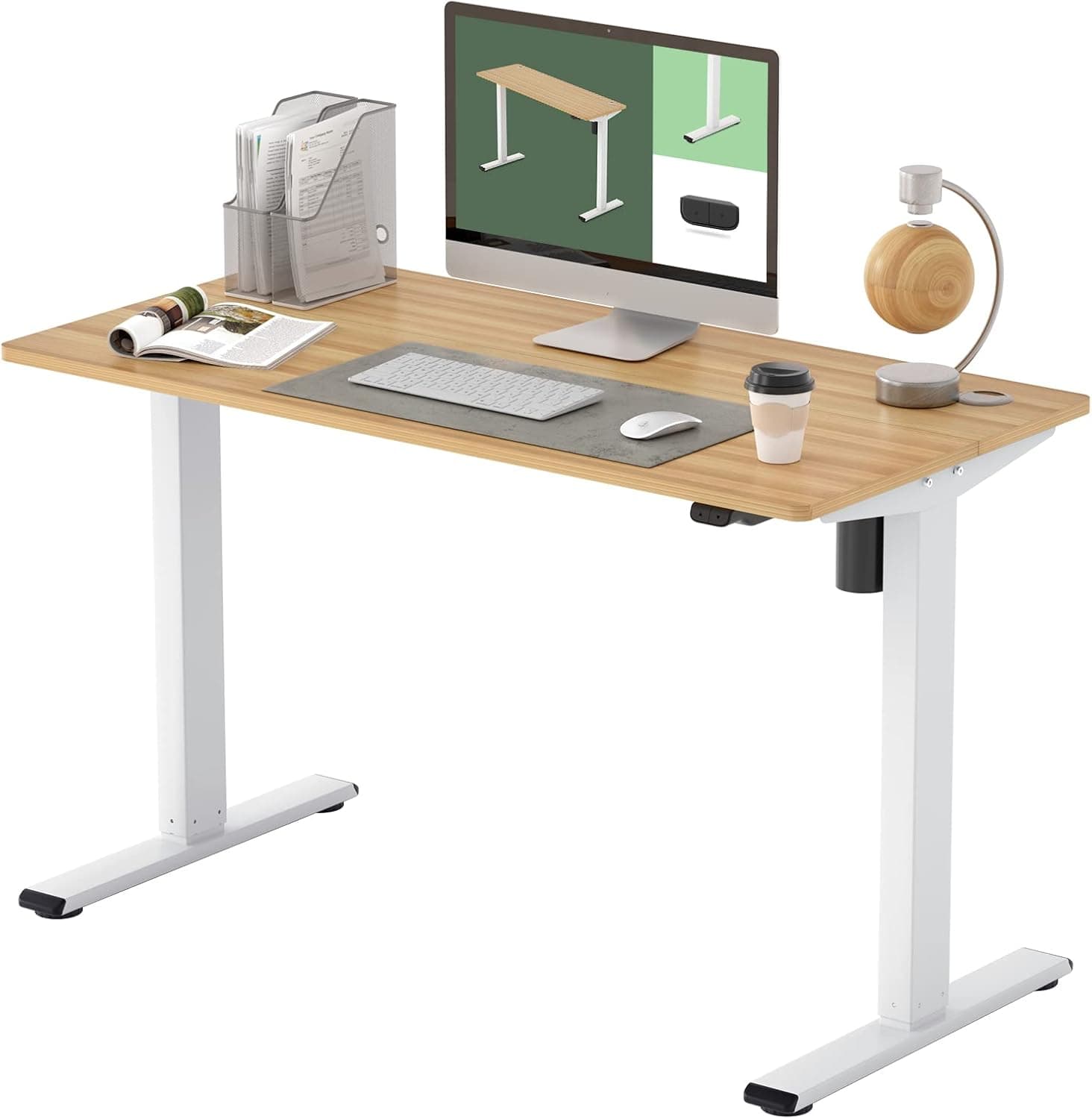 Flexispot Standing Desk, Height Adjustable Electric Sit Stand, 48 x 24 Inches Home Office (White Frame + Maple Top)