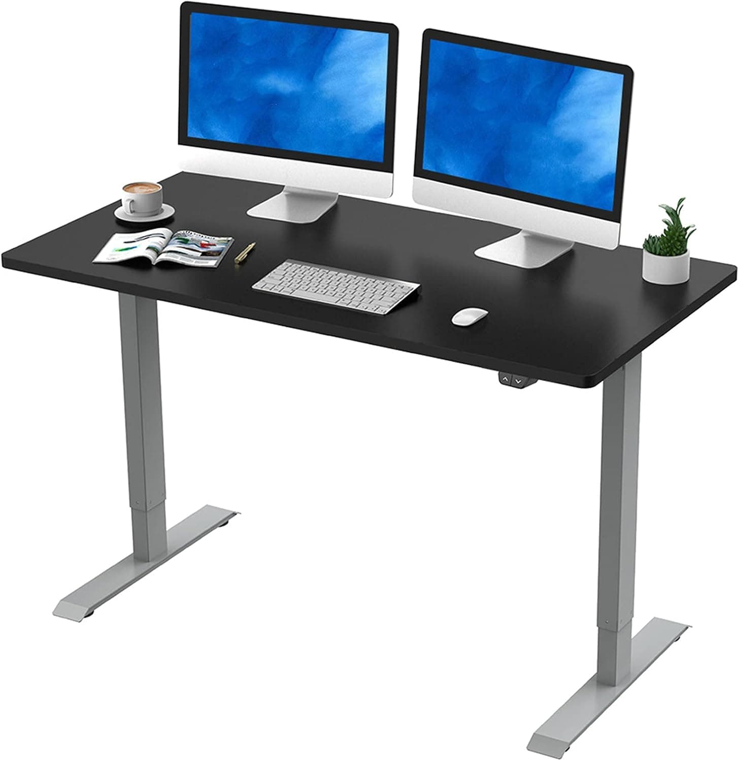 FLEXISPOT EC1 Essential Standing Desk 60 Inch Electric Height Adjustable Computer Desk Sit Stand Desk (Silver Frame + Black Top)
