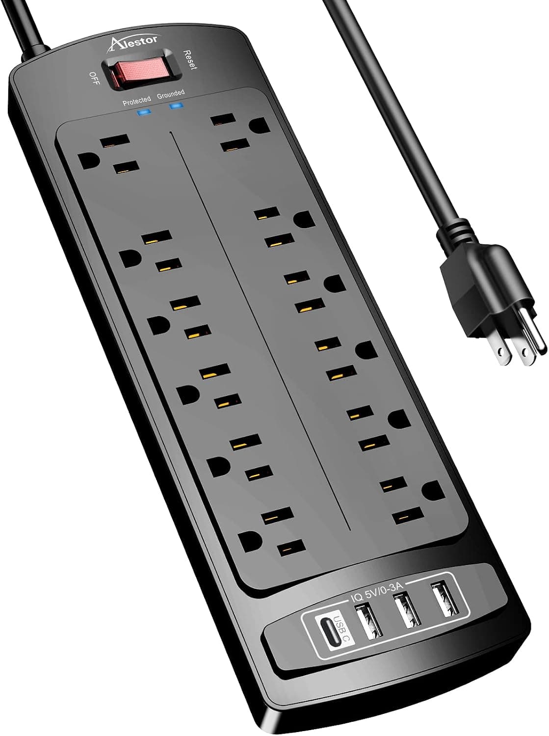 ALESTOR Power Strip Surge Protector with 12 Outlets and 4 USB Ports, 2700 Joules