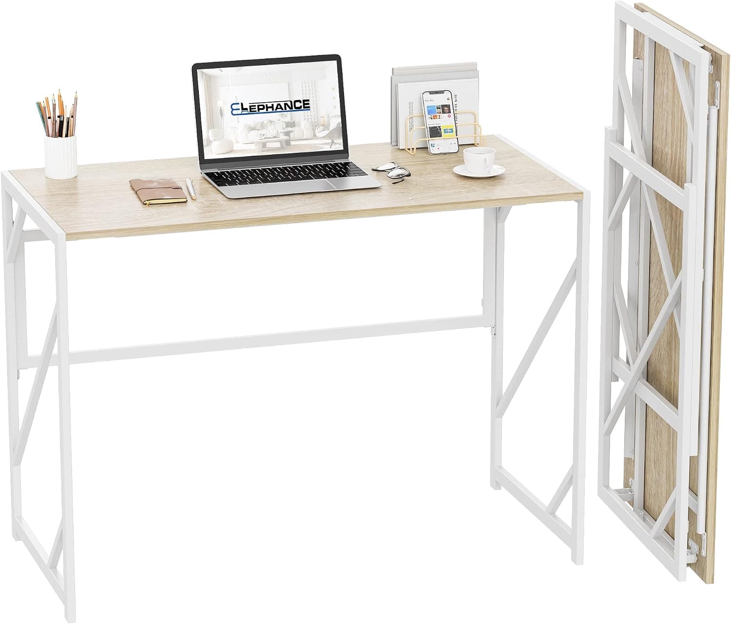 Elephance Folding Desk, No-Assembly Foldable Writing Computer Desk for Small Spaces