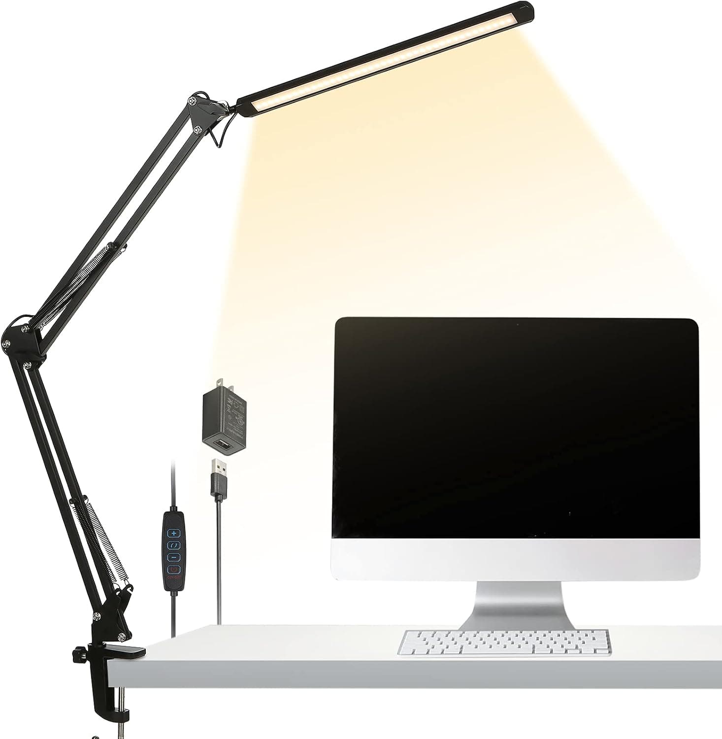 LED Desk Lamp 12W Metal Swing Arm with Clamp, Dimmable Architect, 3 Color Modes
