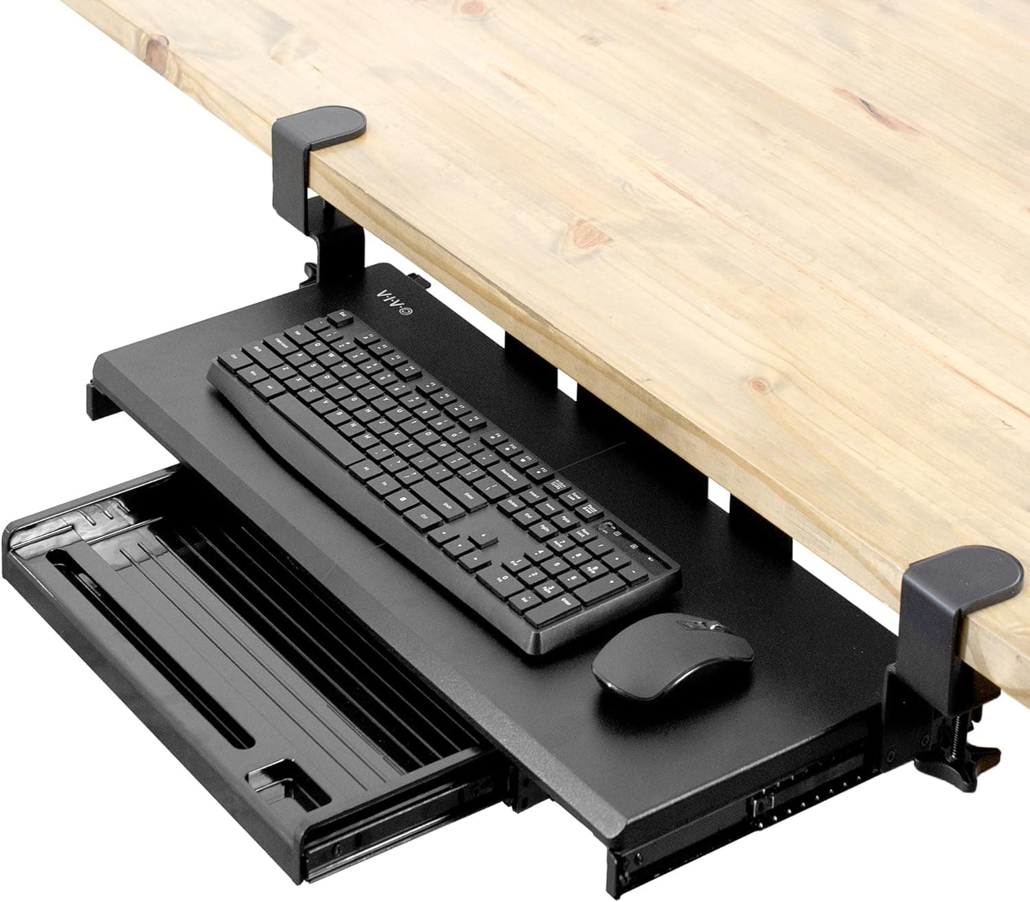VIVO Large Keyboard Tray Under Desk Pull Out with Pencil Drawer, C Clamp (MOUNT-KB05-4D)