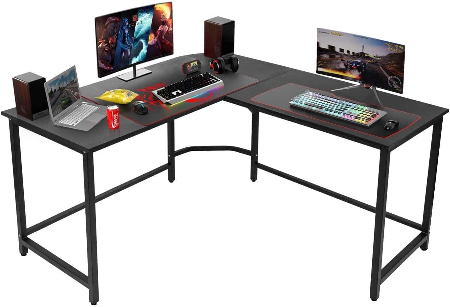 H-A L Shaped Desk Corner Computer Desk Gaming Table Workstation for Home Office (Black)