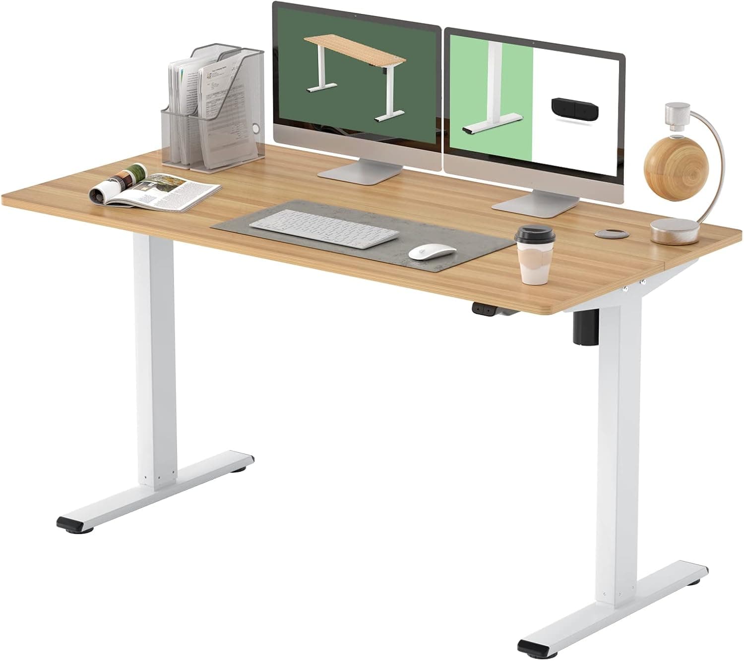 FLEXISPOT Electric Standing Desk 55 x 28 Inches, Height Adjustable Sit Stand Up Home Office Desk, Vici (White Frame + Maple Top)