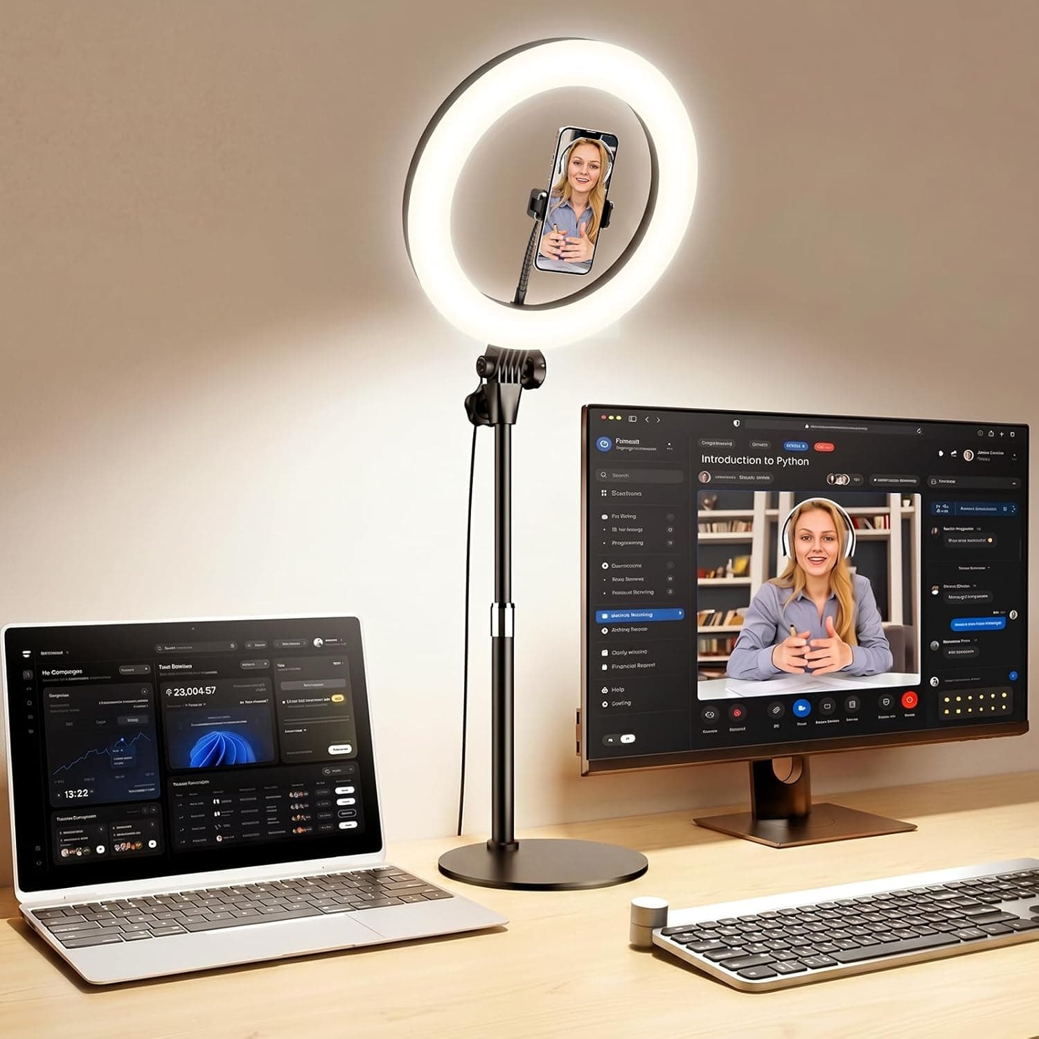 Desk Ring Light with Stand 10.5'', with Phone Holder, for Zoom Meeting Video Conference