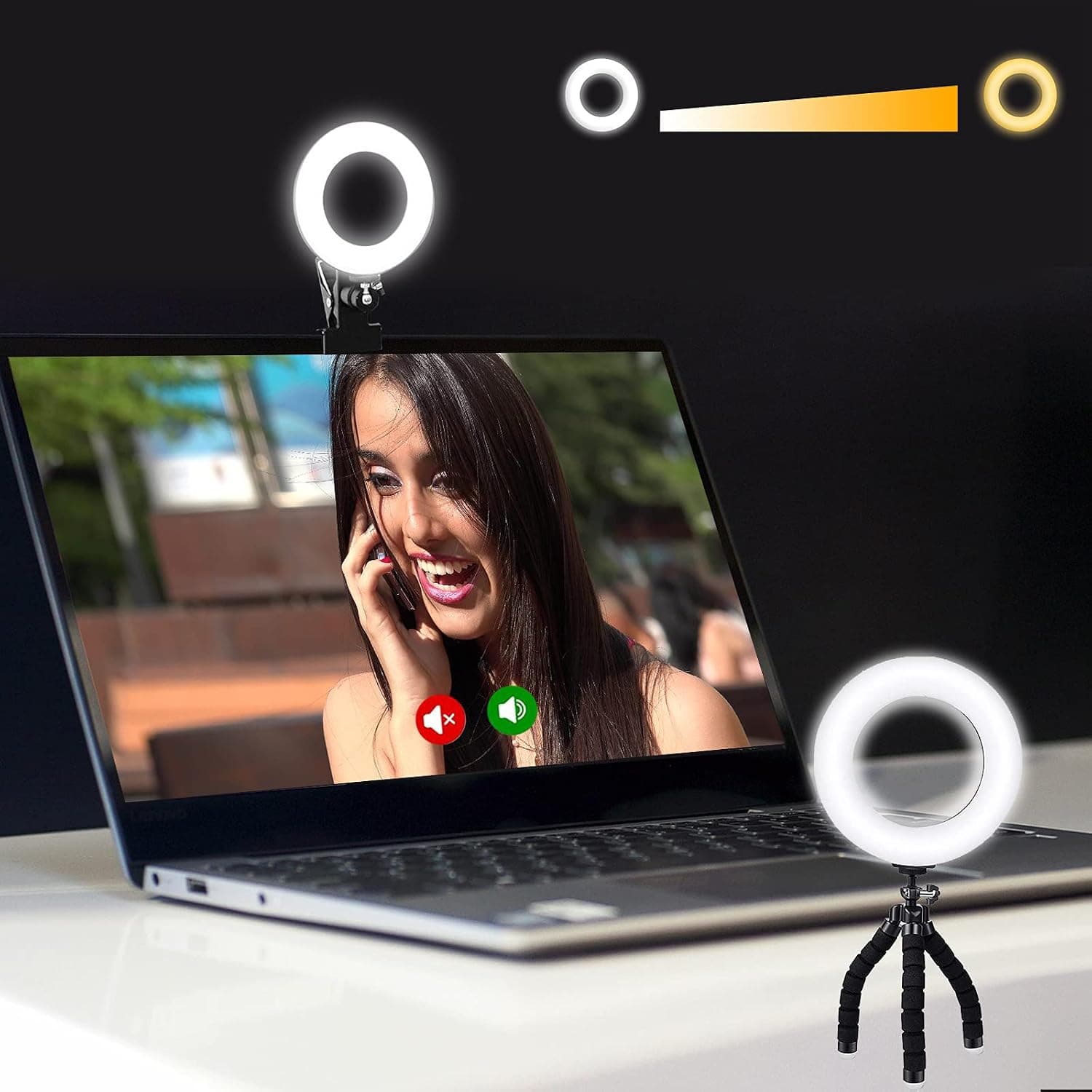 Video Conference Lighting Kit, On-Camera Ring Light Clip on Laptop Monitor, Webcam
