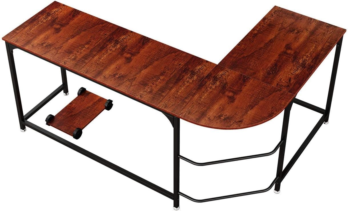 L-Shape Corner Computer Desk Modern Home Office Desk (Brown + CPU Stand)