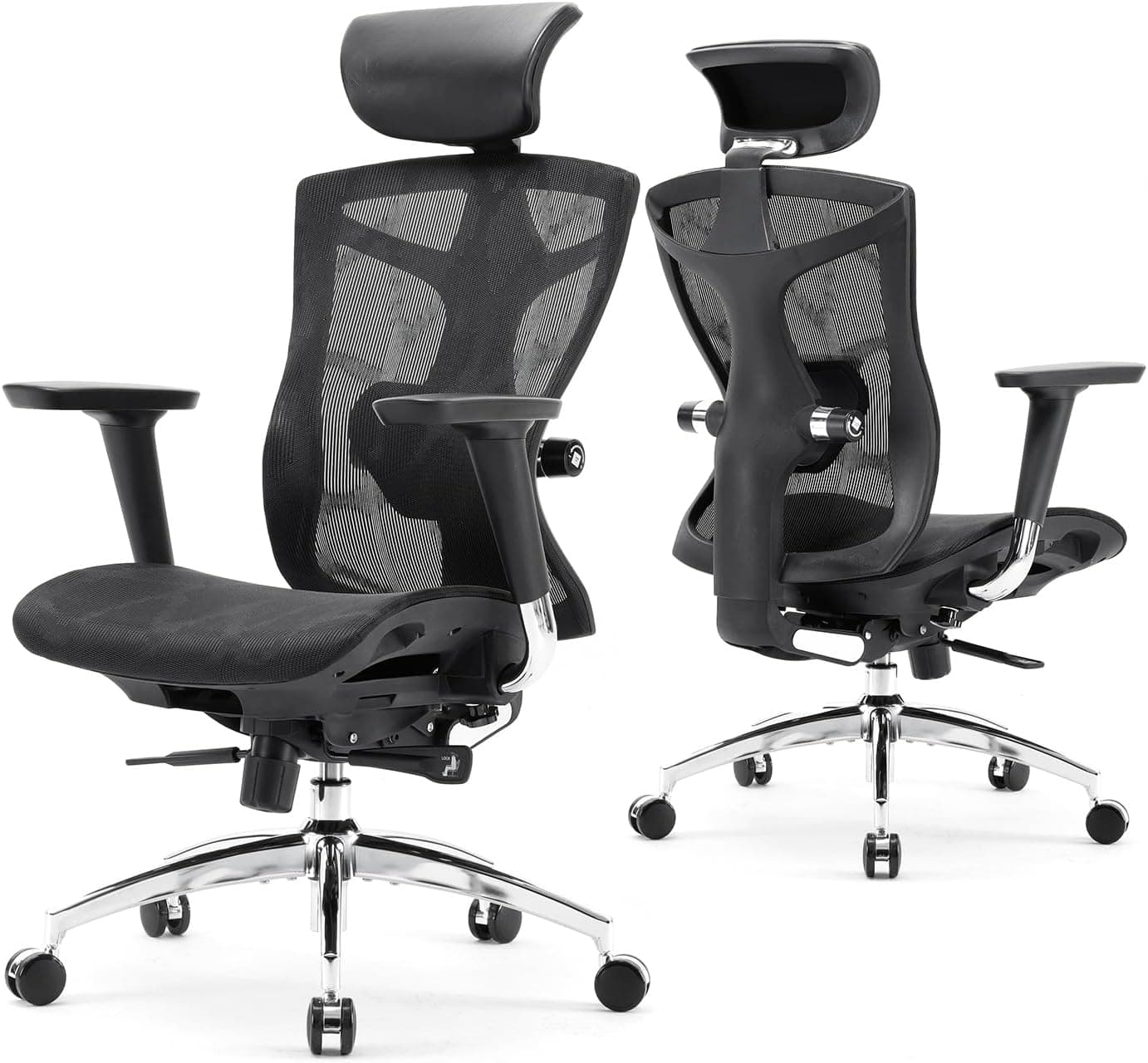 SIHOO Ergonomic Office Chair with 4D Arms, 2-Way Lumbar Support, Depth Adjustable Seat, PU Headrest, High Back