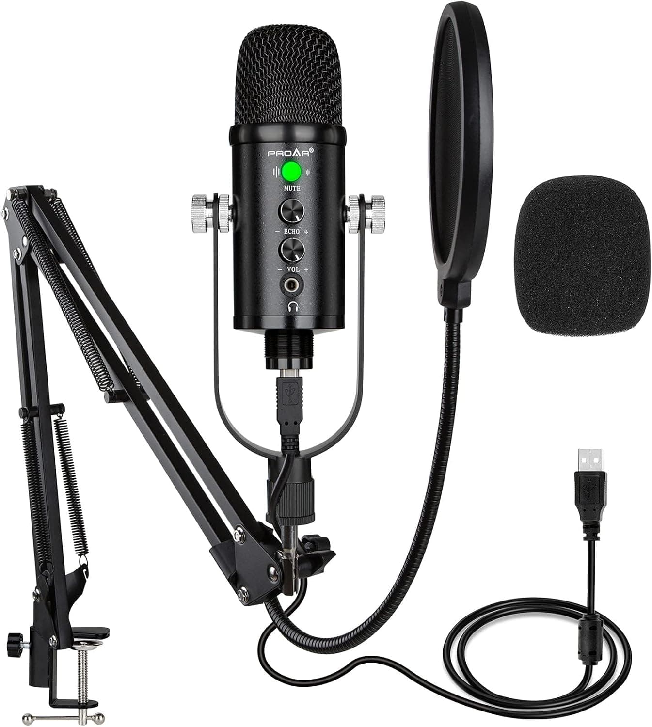 PROAR USB Microphone Condenser PC Gaming Podcast Mic Kit