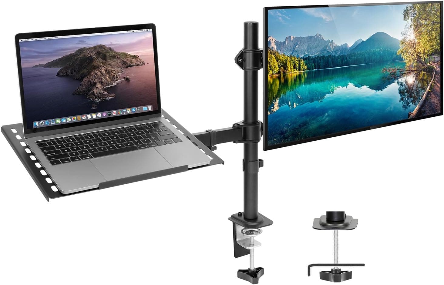 Mount-It! Laptop Desk Mount with Monitor Arm, Dual Stand, Ventilated Tray