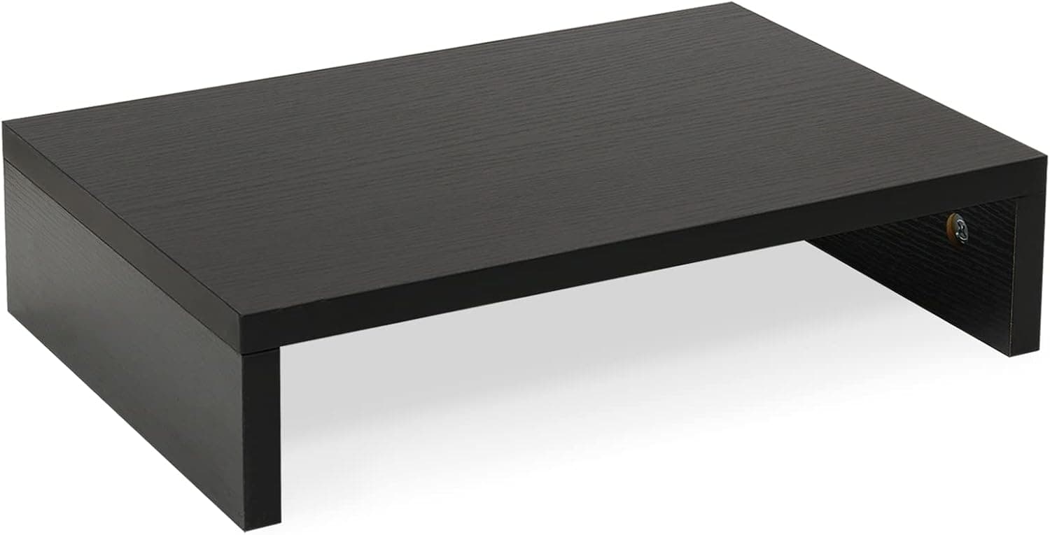 TEAMIX 14.2 inch Monitor Stand Riser, Wood Riser with Storage, Black