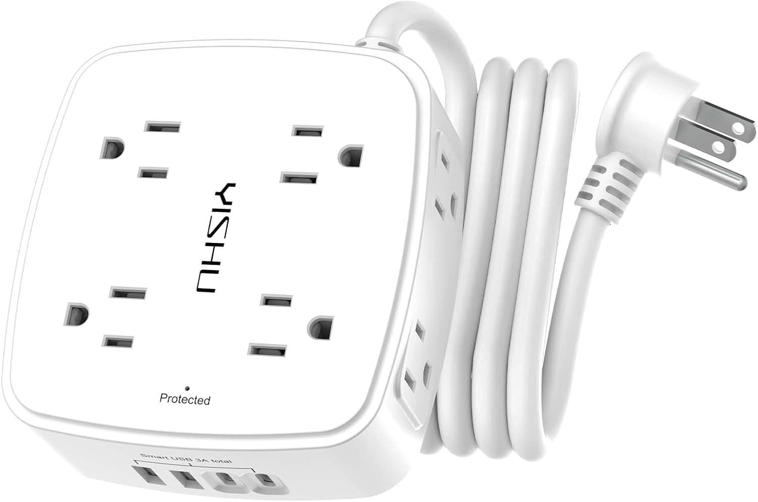 6 Ft Surge Protector Power Strip - 8 Outlets with 4 USB Ports, Flat Plug, Wall Mount