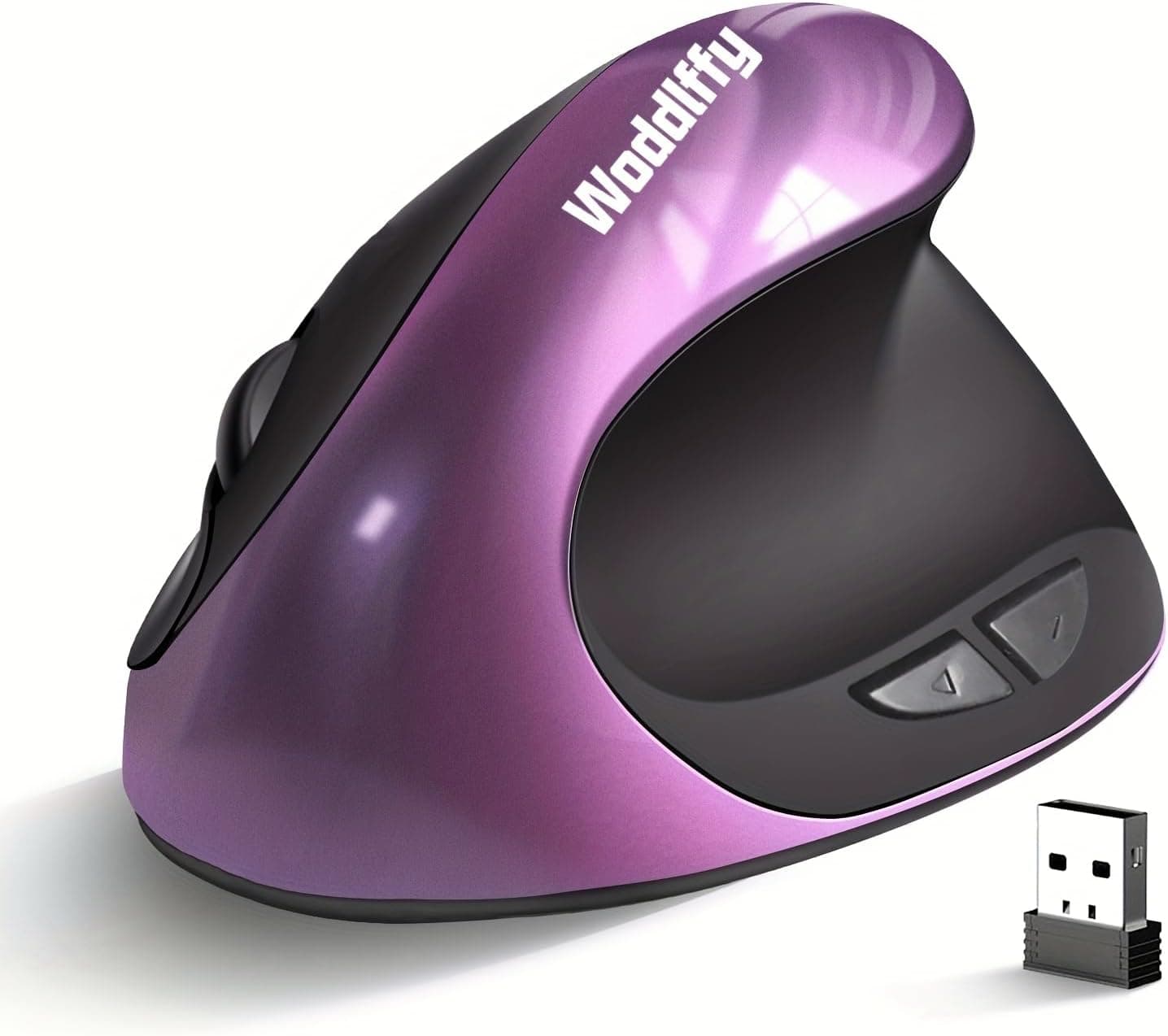 Woddlffy Ergonomic Vertical Wireless Mouse, Silent Click, 6 Buttons (Purple)