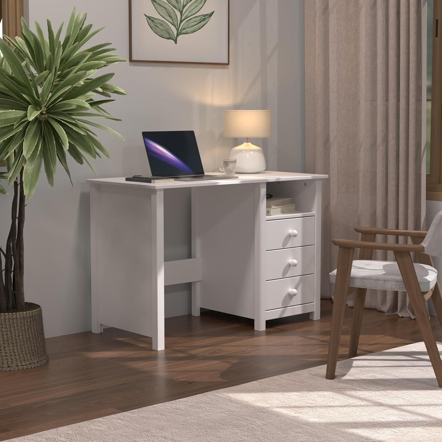 From the Tree Furniture Solid Wood Desk with Drawers, Compact Pine Writing Desk