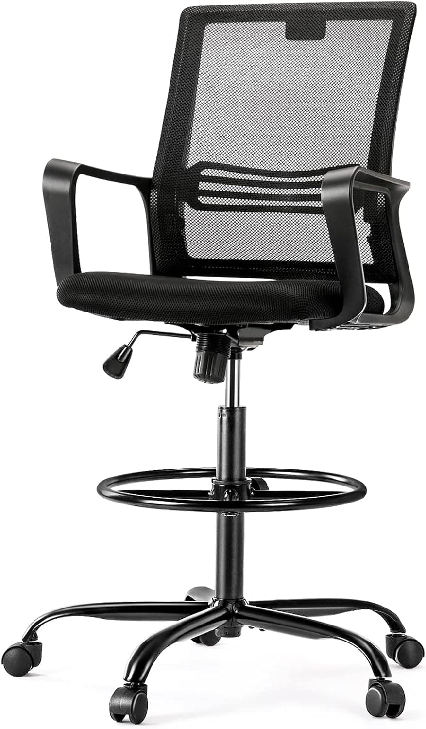 OLIXIS Drafting Chair, Tall Standing Office Desk Chair with Adjustable Foot Ring, Ergonomic Lumbar Support, Darkblack