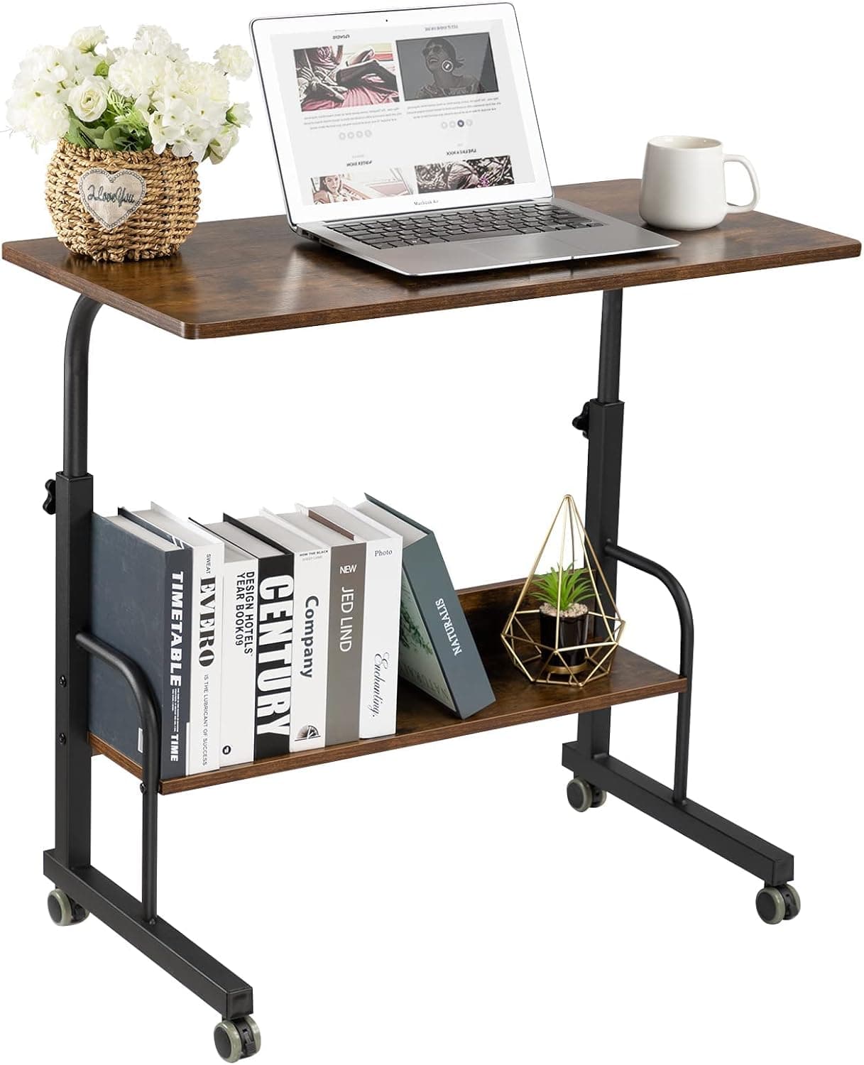 SIDUCAL Portable Laptop Desk, Mobile Rolling Computer Cart with Wheels, 31.5", Rustic Brown