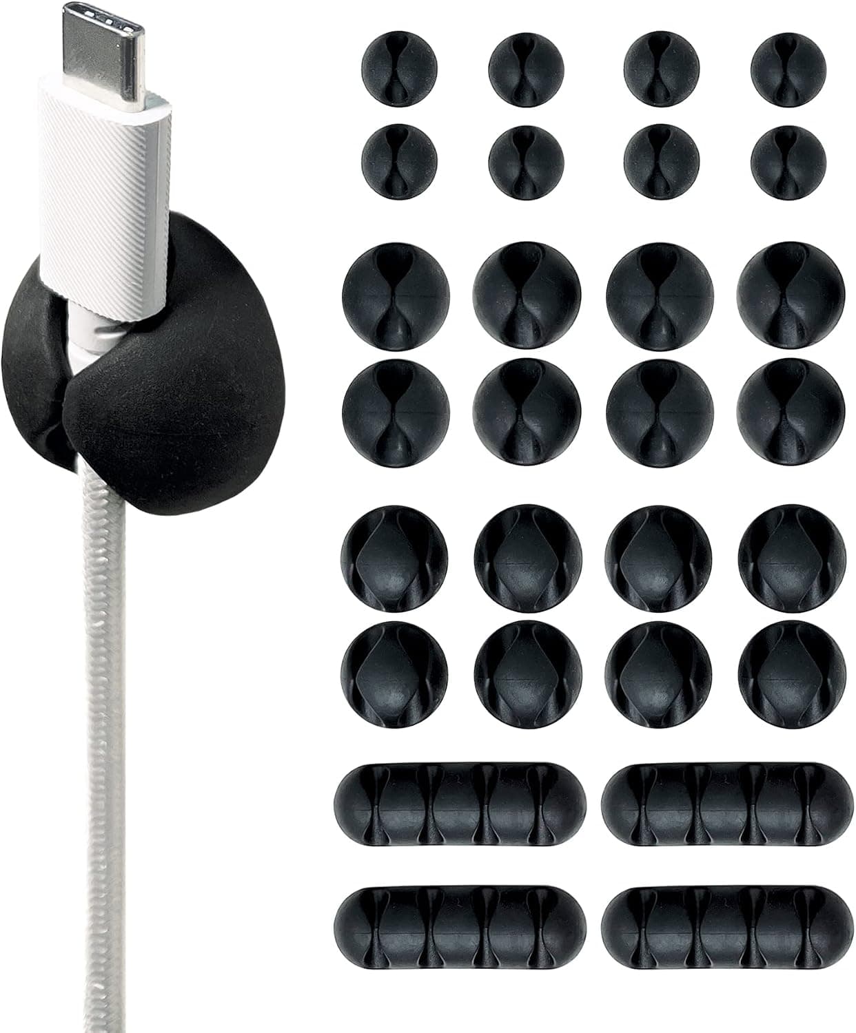 Wrap-It Storage Cable Clips (Assorted 28-Pack) Black - Desk & Nightstand