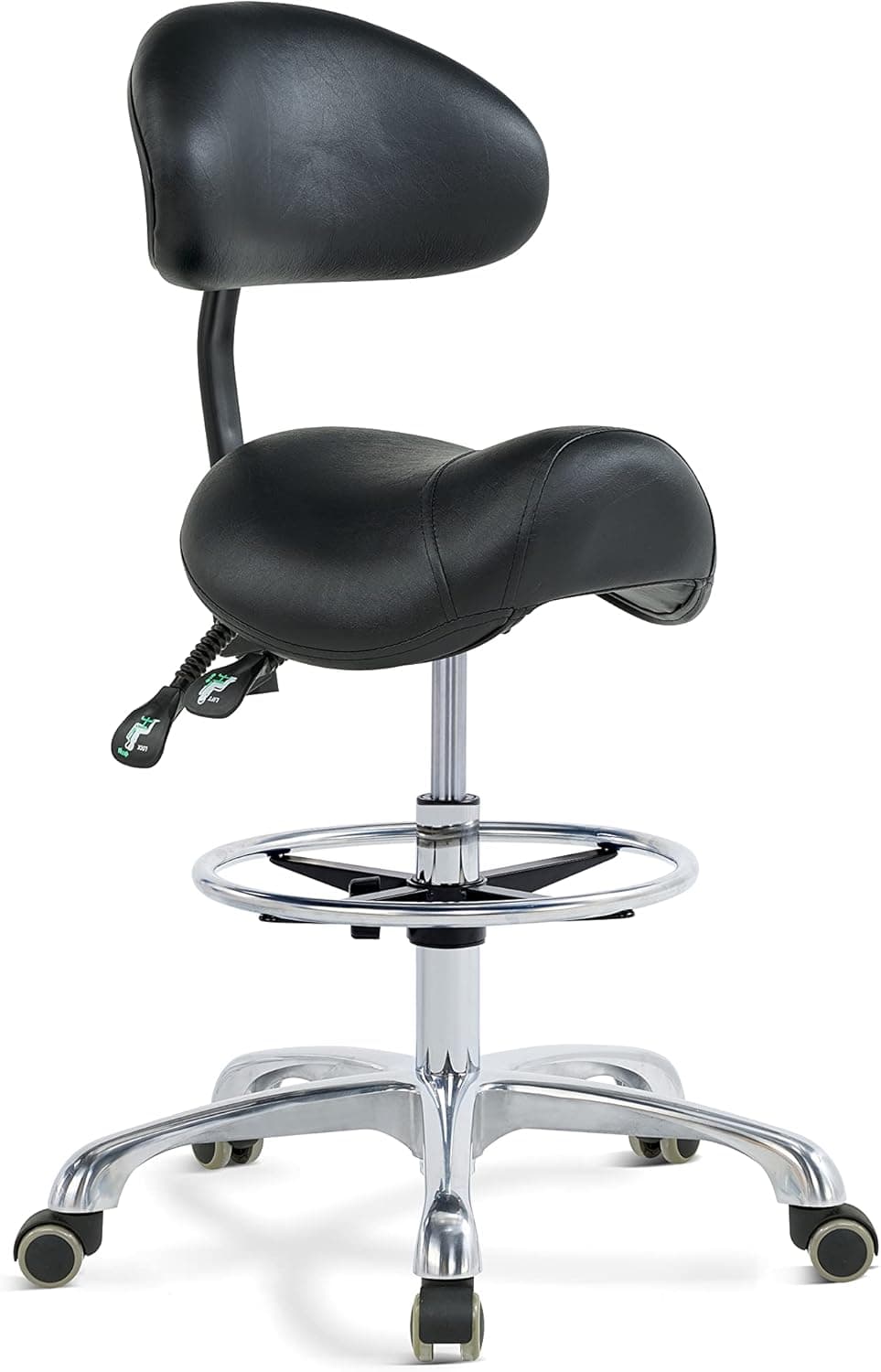 Grace&Grace Ergonomic Rolling Saddle Stool Chair with Wheels, Adjustable Swivel with Back and Footrest, Heavy Duty