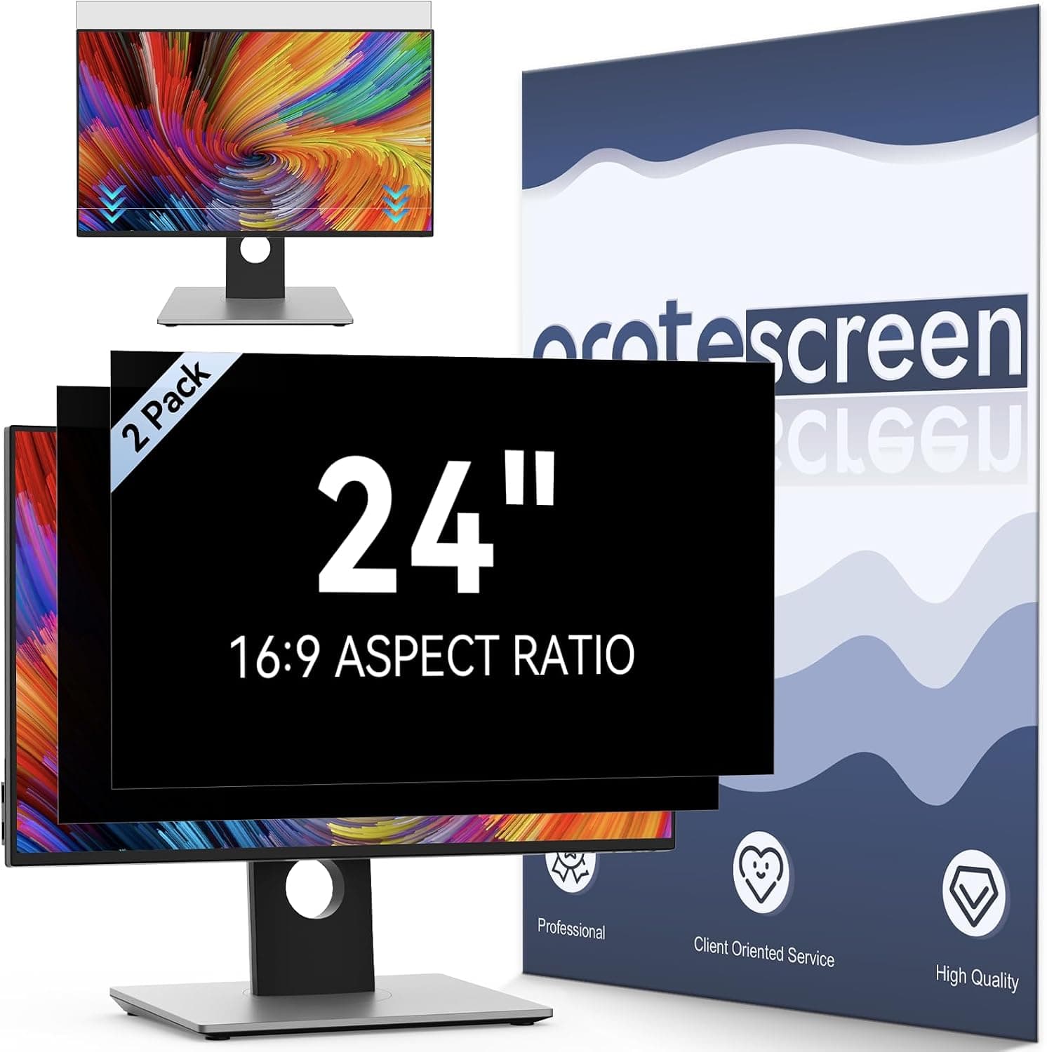 2-Pack 24 Inch Computer Privacy Screen Filter for 16:9 Monitor, Anti Glare Blue Light